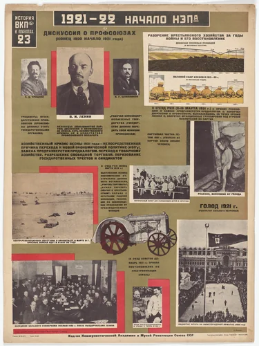 The Beginning of NEP, 1921–22 (1921–22 Nachalo NEPa). Poster no. 23 of 25 from the series The History of the All-Union Communist Party (of Bolsheviks) in Posters (lstoria VKP[b] v plakatakh) by Aleksandr Rodchenko, print, 1926