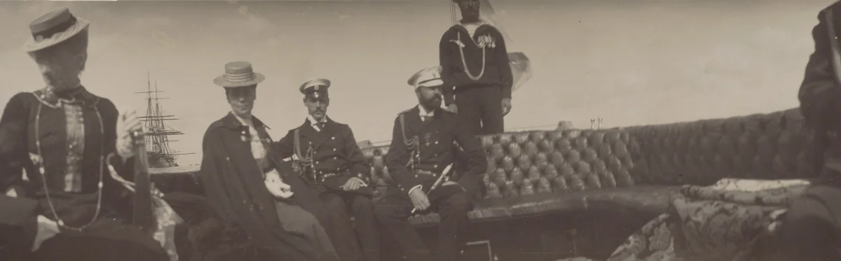 Grand Duchess Xenia Alexandrovna, Grand Duke Alexander Michael Alexandrovich, and Grand Duke Alexander Mikhailovich on the Yacht Alexandria by Unidentified Photographer, photograph, 1903