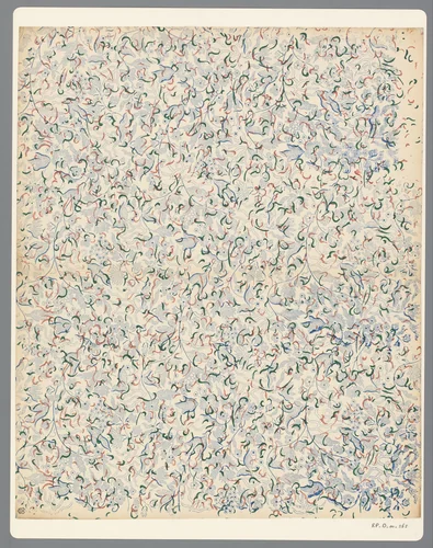 Blad met strooipatroon van ranken en gestippelde bloemen by anonymous, print, 1800-1900