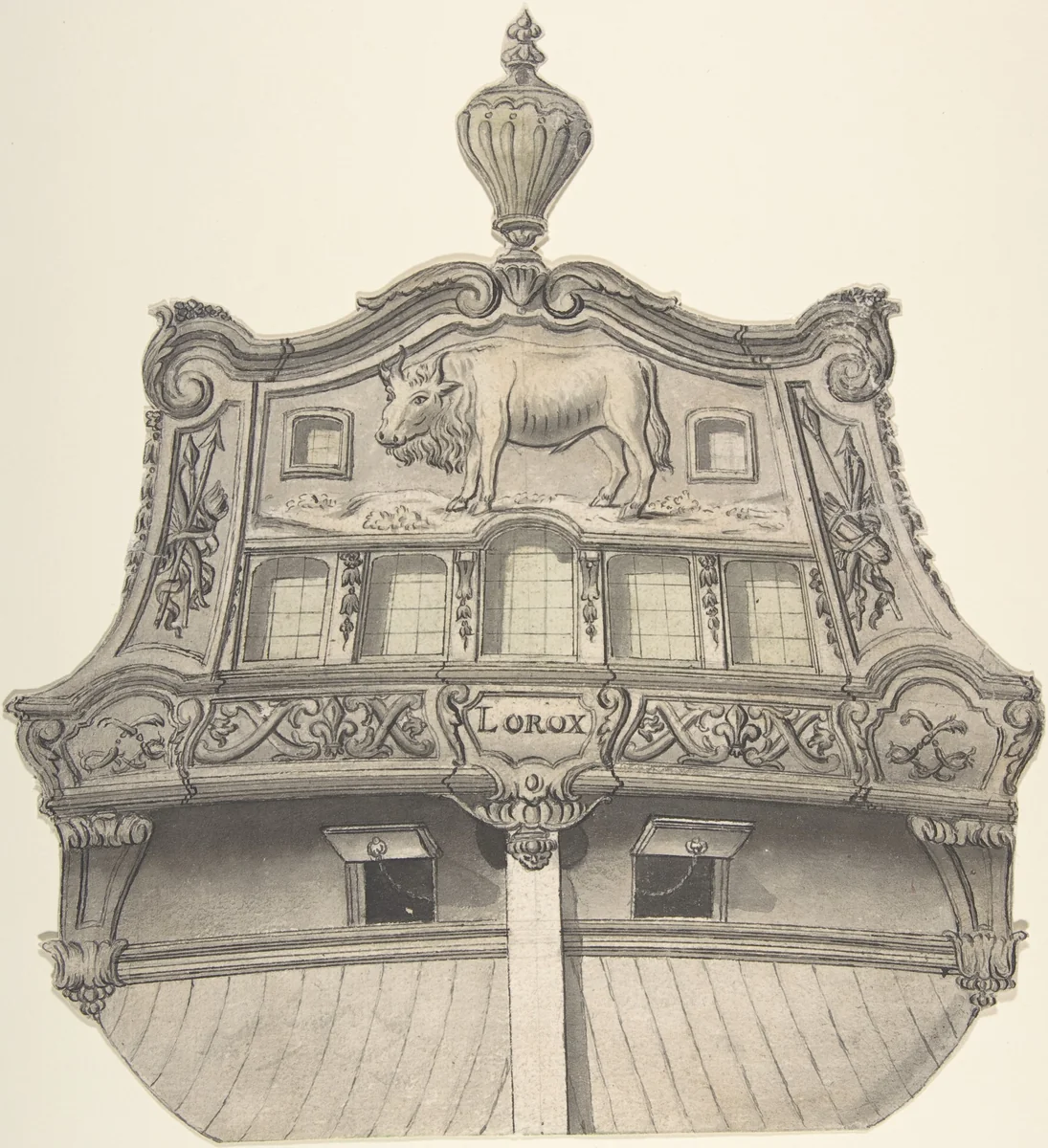 Design for Stern of the Boat "Lorox" by anonymous, drawing, 1757