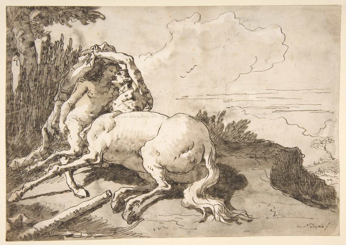 Centaur Embracing a Satyress by Giovanni Domenico Tiepolo, drawing, 1727-1804