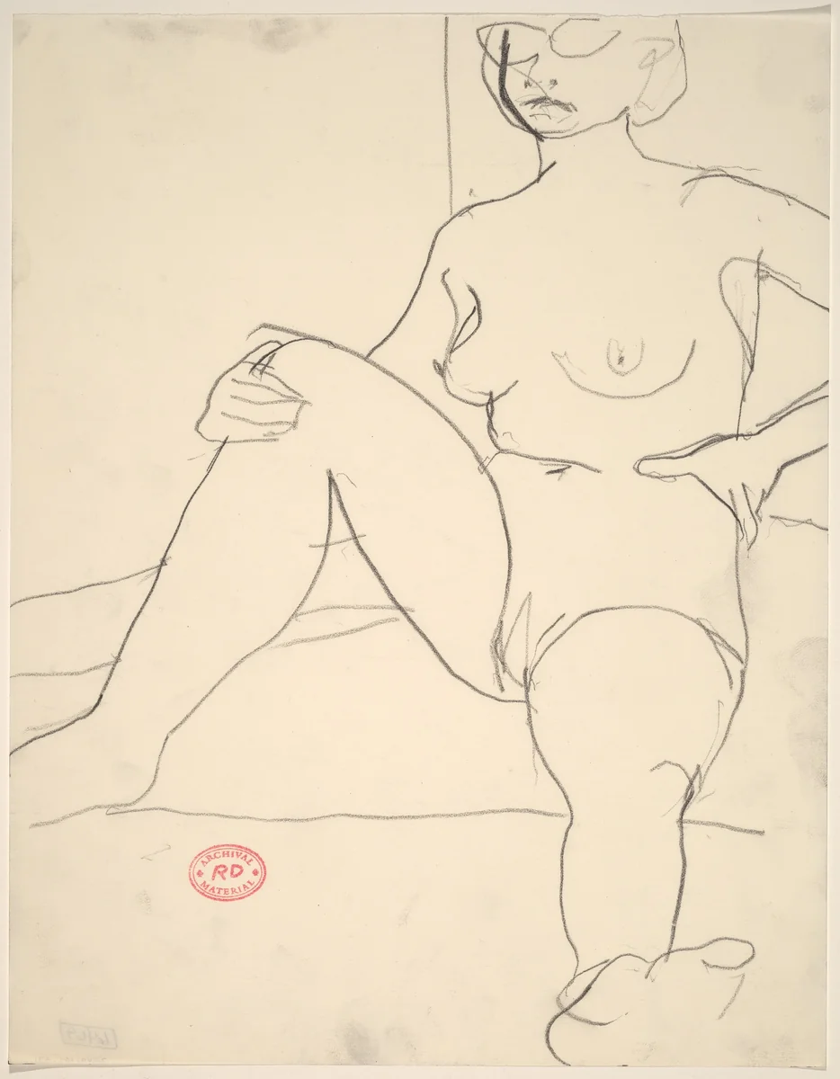 Untitled [seated female nude wearing glasses] by Richard Diebenkorn, drawing, 1955-1967