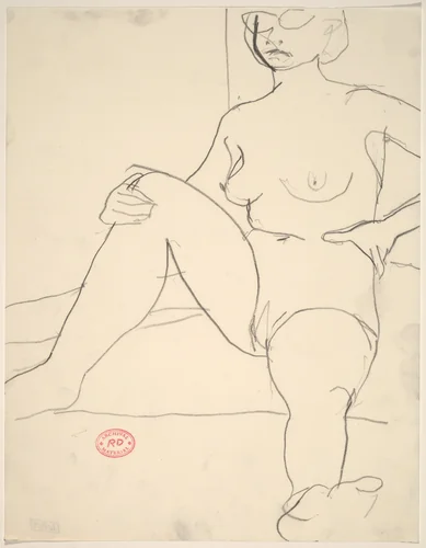 Untitled [seated female nude wearing glasses] by Richard Diebenkorn, drawing, 1955-1967