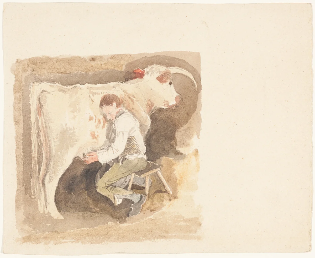 Boy Milking Cow by John Sell Cotman, drawing, 1782-1842