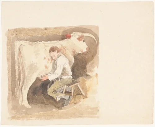 Boy Milking Cow by John Sell Cotman, drawing, 1782-1842