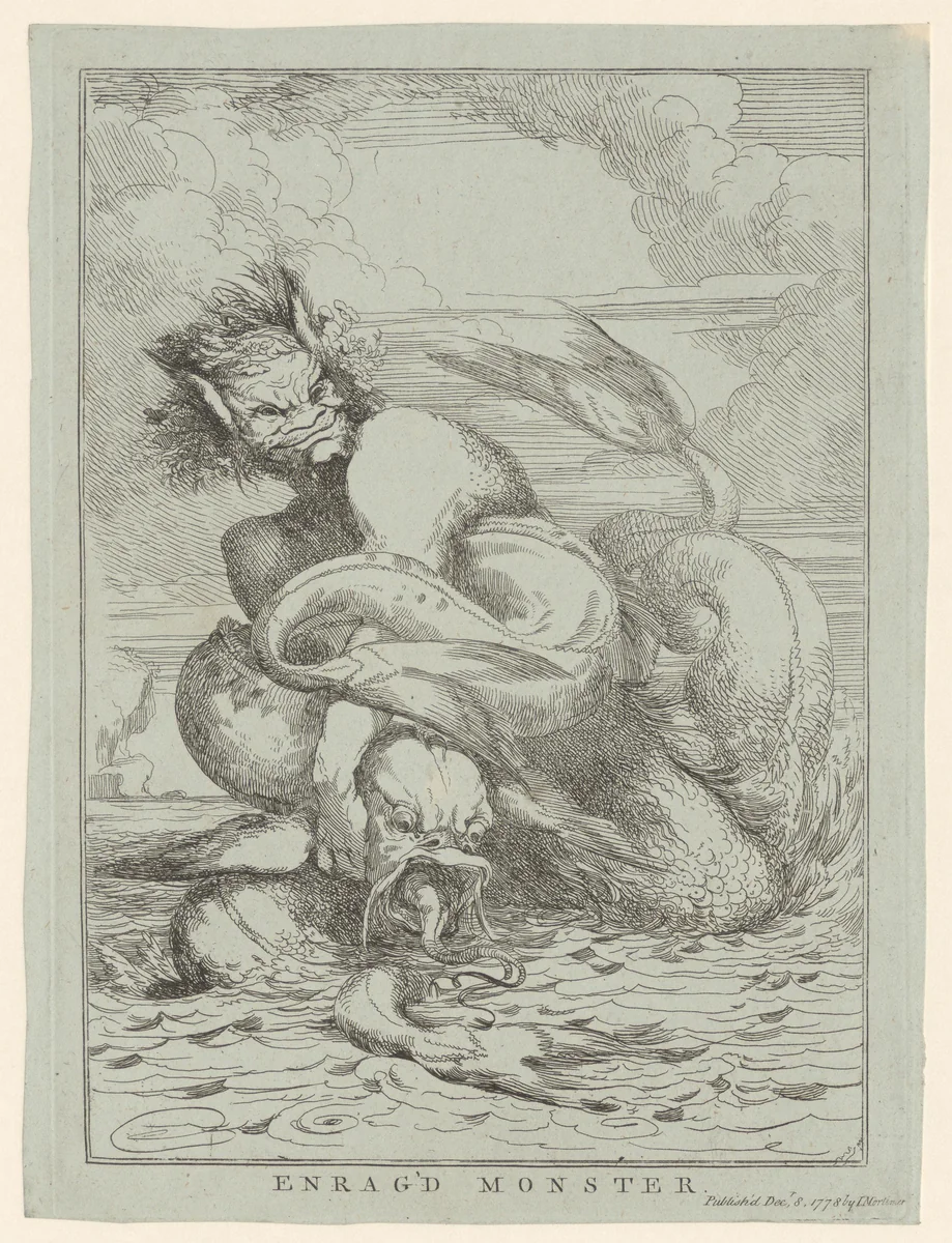 Meerman wurgt een grote vis by John Hamilton Mortimer, print, 1778