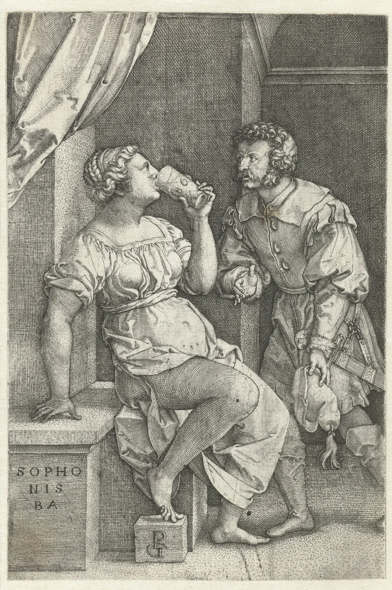 Sophonisba drinkt vergif by Unknown, print, 1537-1541