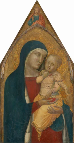 Madonna and Child, with the Blessing Christ [middle panel] by Pietro Lorenzetti, painting, 1340