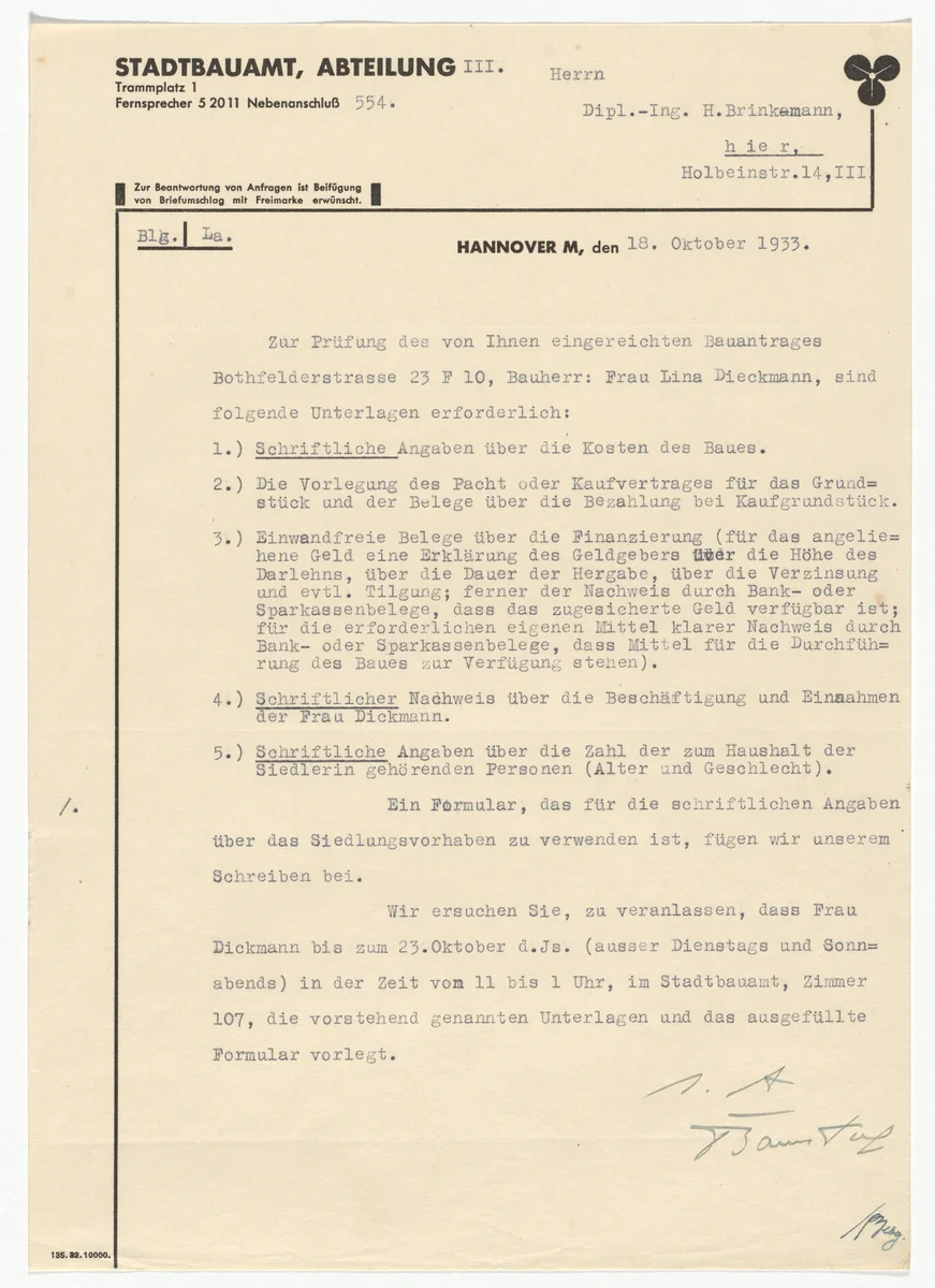 City of Hannover letterhead (Letter to H. Brinkmann) by Kurt Schwitters, design, 1933