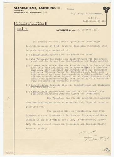 City of Hannover letterhead (Letter to H. Brinkmann) by Kurt Schwitters, design, 1933