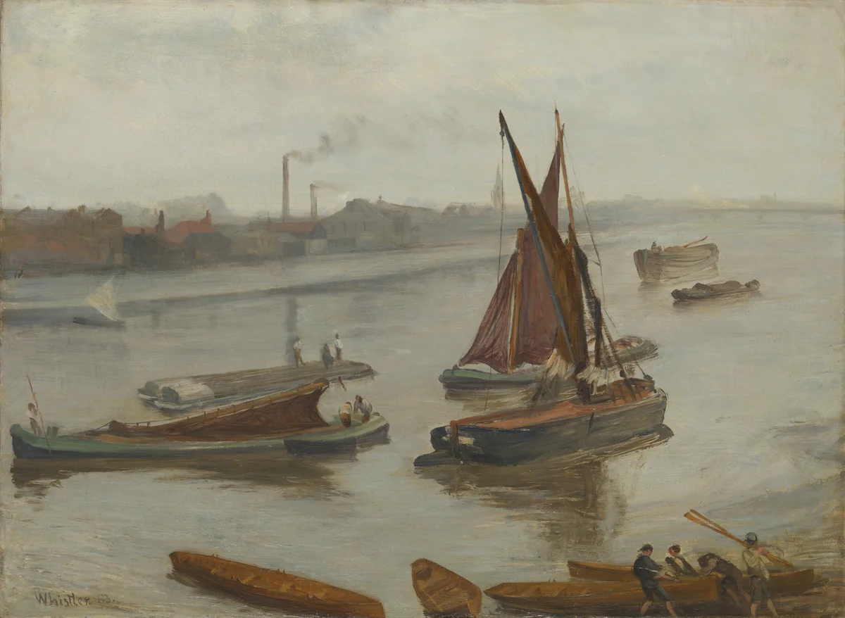 Grey and Silver: Old Battersea Reach by James McNeill Whistler, painting, 1863