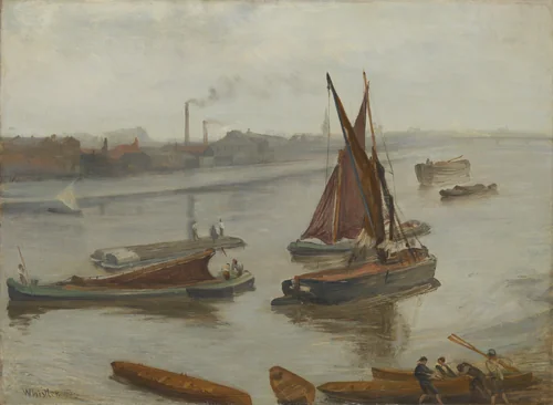 Grey and Silver: Old Battersea Reach by James McNeill Whistler, painting, 1863