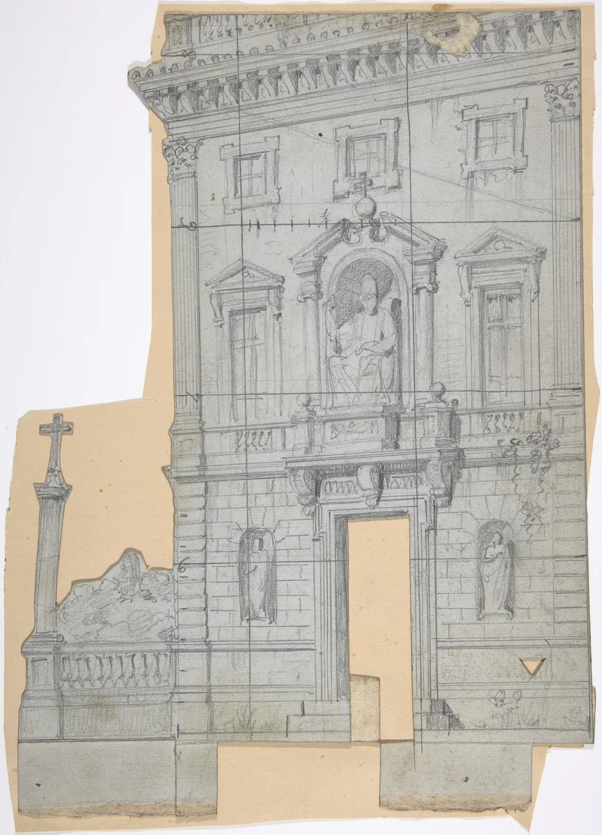 Design for a Stage Set at the Opéra, Paris: Building Façade by Eugène Cicéri, drawing, 1830-1890