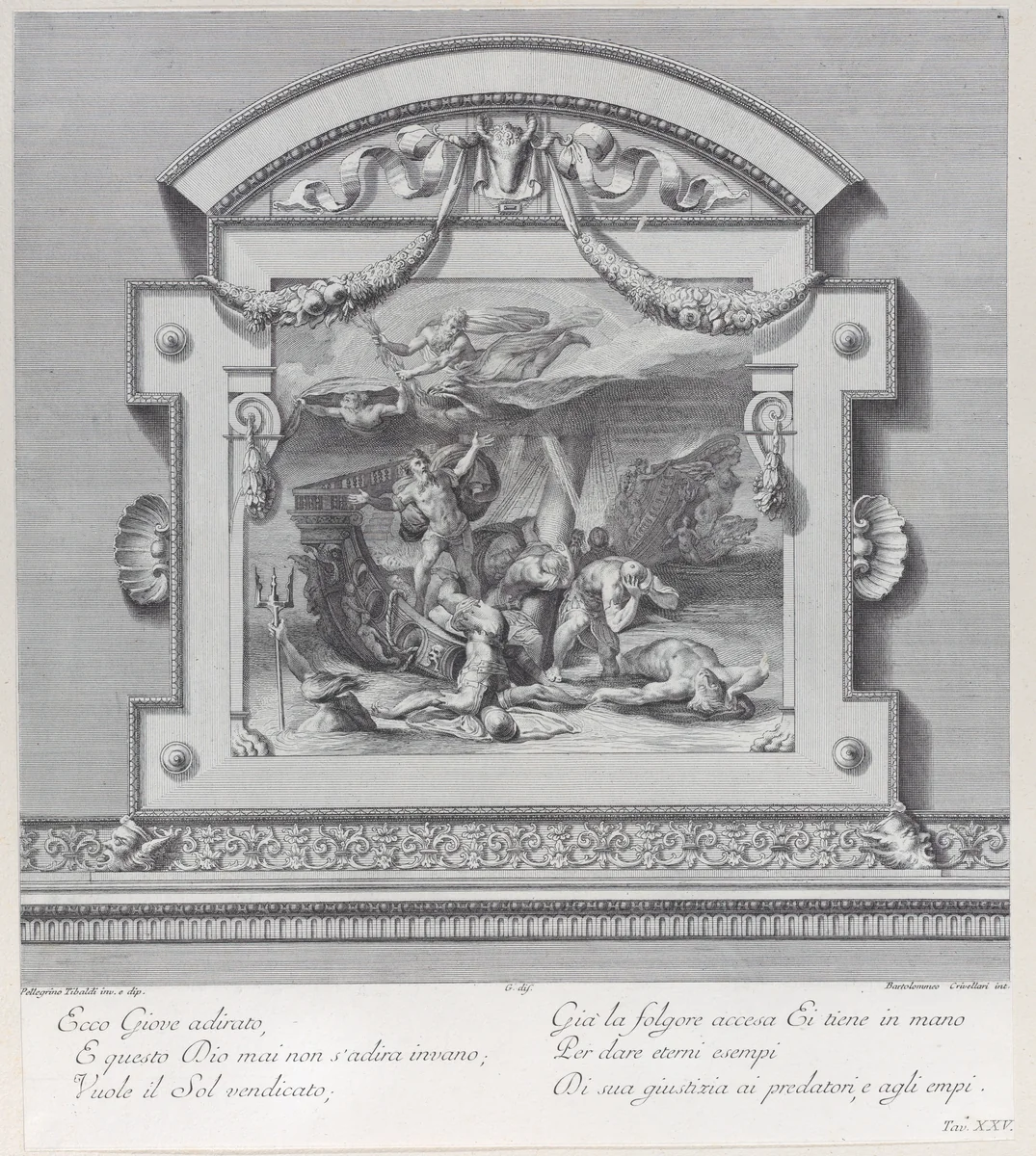 Plate 25: a shipwreck by Bartolomeo Crivellari, print, 1756
