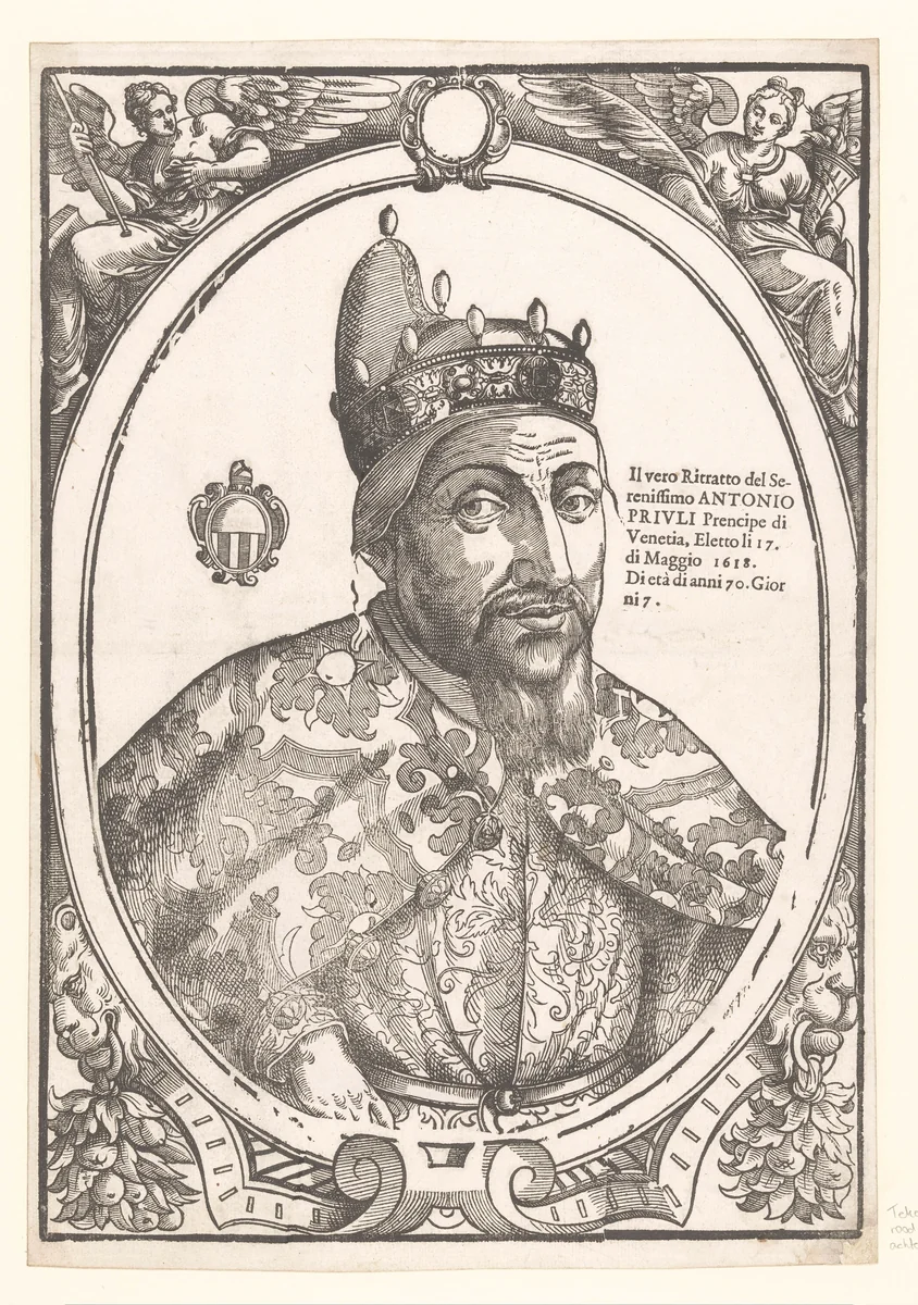 Portret van doge Antonio Priuli by anonymous, print, 1618-1620