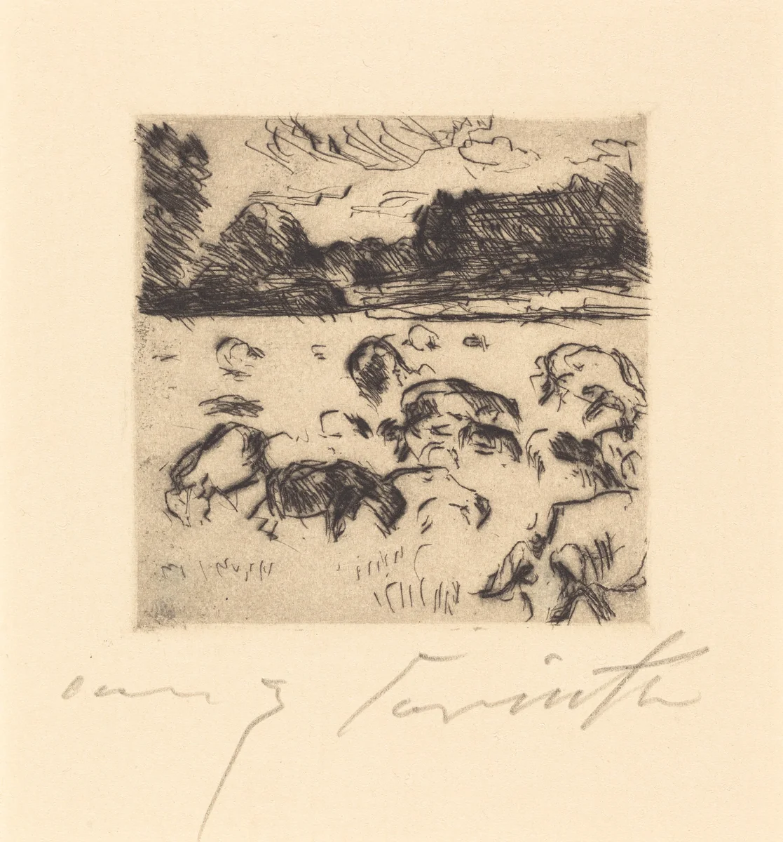 Weidende Schafe (Grazing Sheep) by Lovis Corinth, print, 1916