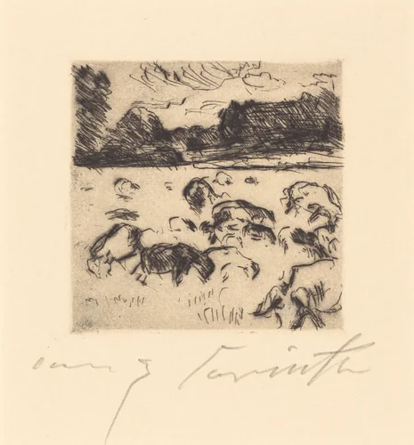 Weidende Schafe (Grazing Sheep) by Lovis Corinth, print, 1916
