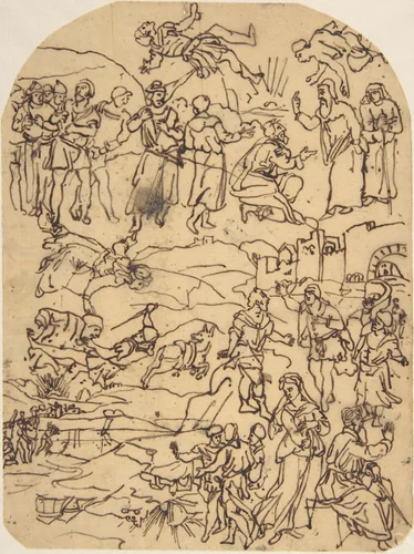 Sketches of Classical or Biblical Figures by Rodolphe Bresdin, drawing, 1822-1885