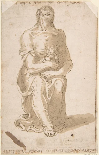 Vestal Virgin by Giovanni Guerra, drawing, 1500-1600