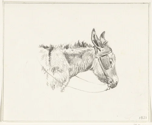 Kop van een ezel, naar rechts by Jean Bernard, drawing, 1821