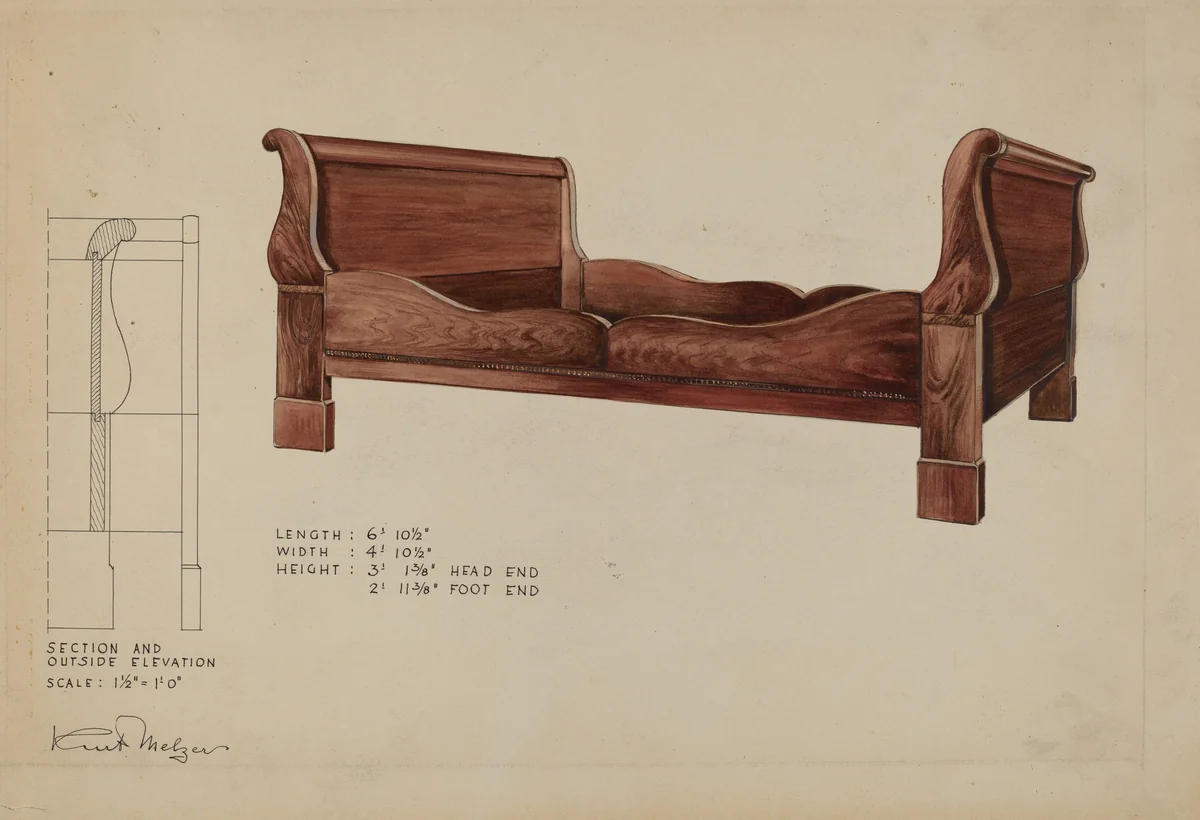 Sleigh Bed by Kurt Melzer, index of american design, 1936