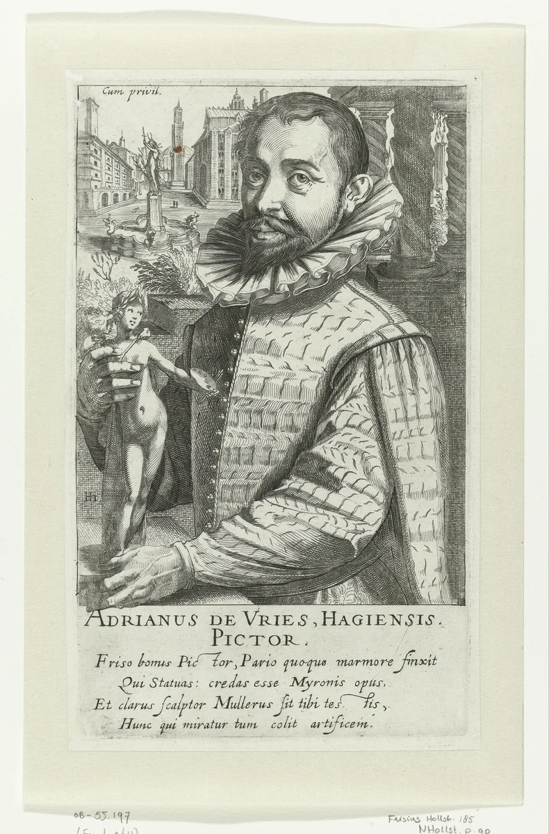 Portret van Adriaen de Vries by Simon Frisius, print, 1610