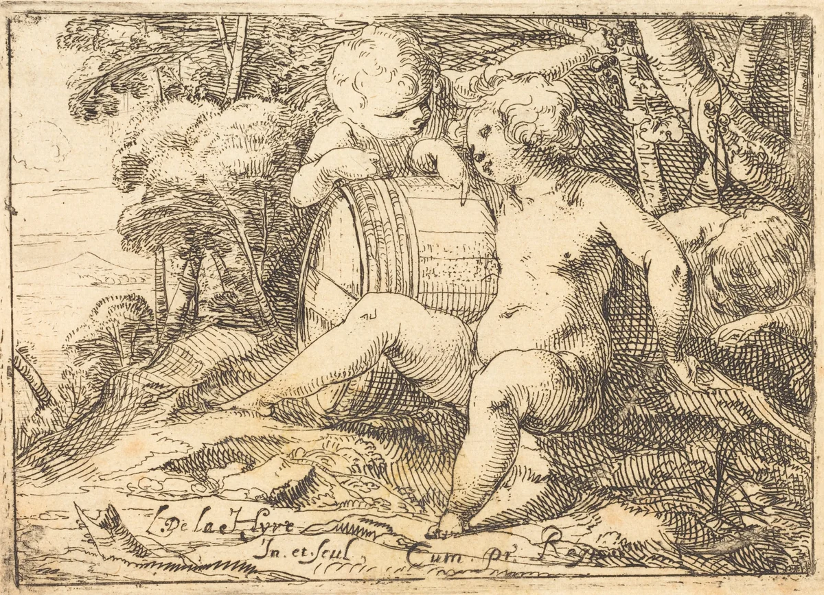 Three Bacchic Children by Laurent de La Hyre, print, 1620-1630