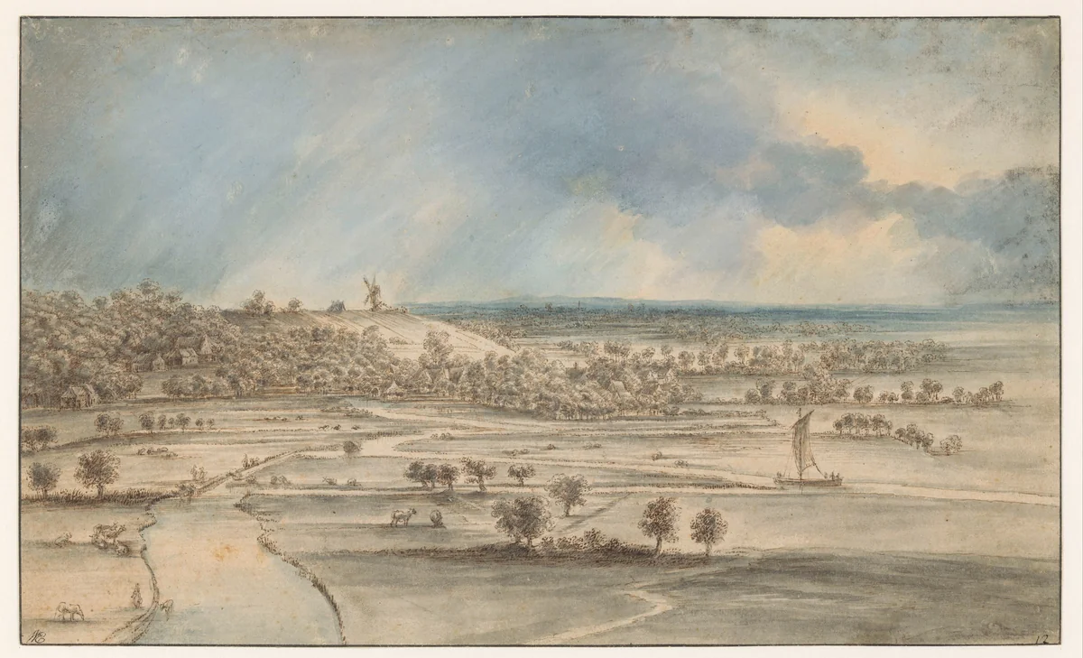 Uitgestrekt landschap by Lucas van Uden, drawing, 1605-1673
