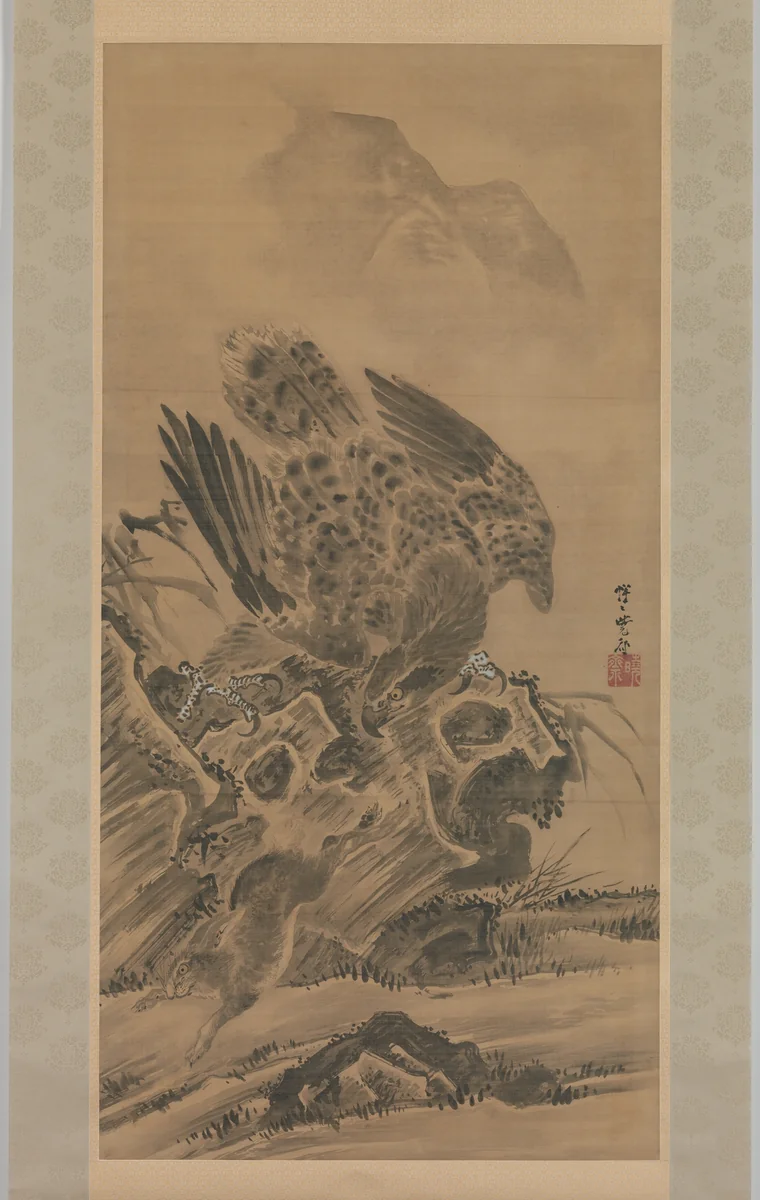 Eagle Pursuing Rabbit by Kawanabe Kyōsai (河鍋暁斎), painting, 1885