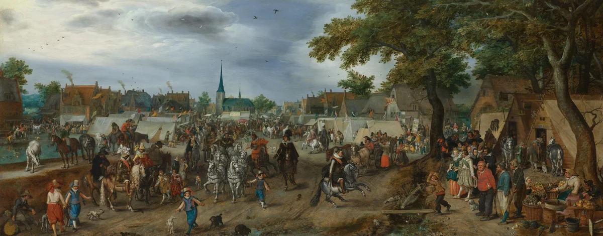 Princes Maurice and Frederick Henry at the Valkenburg Horse Fair by Adriaen Pietersz van de Venne, painting, 1618