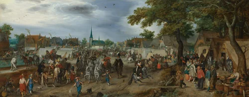 Princes Maurice and Frederick Henry at the Valkenburg Horse Fair by Adriaen Pietersz van de Venne, painting, 1618