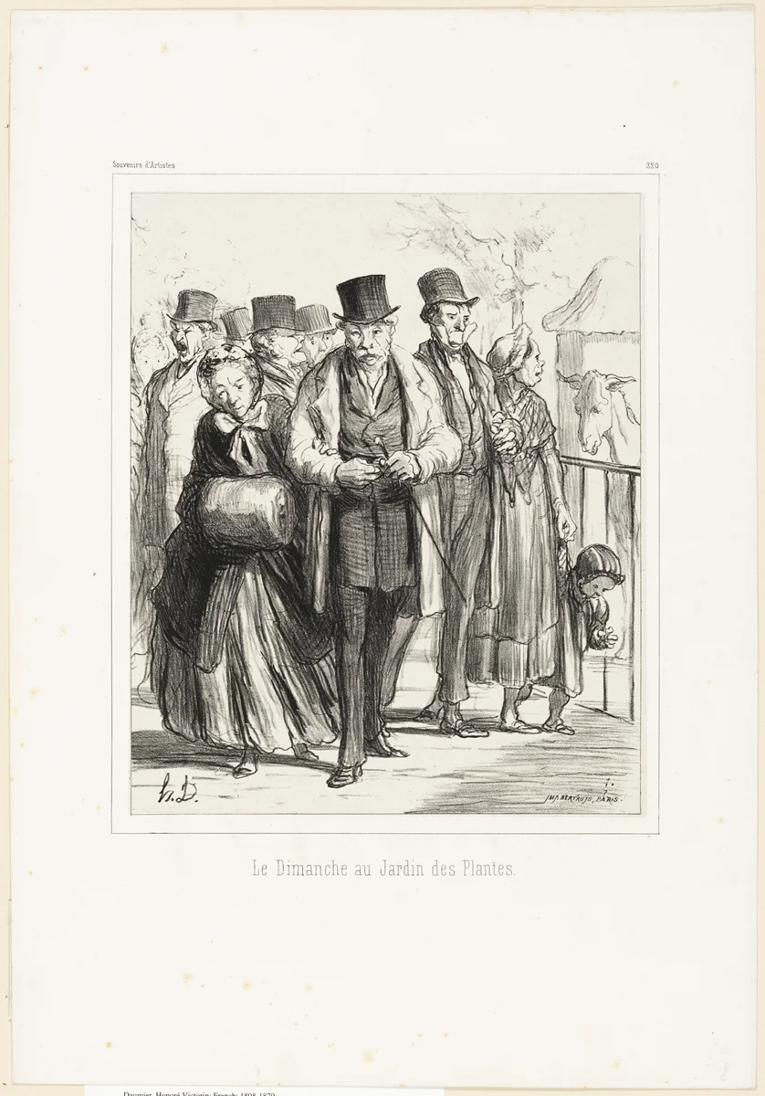 A Sunday in the botanical gardens, plate 320 from Souvenirs d’artistes by Honoré-Victorin Daumier, print, 1862