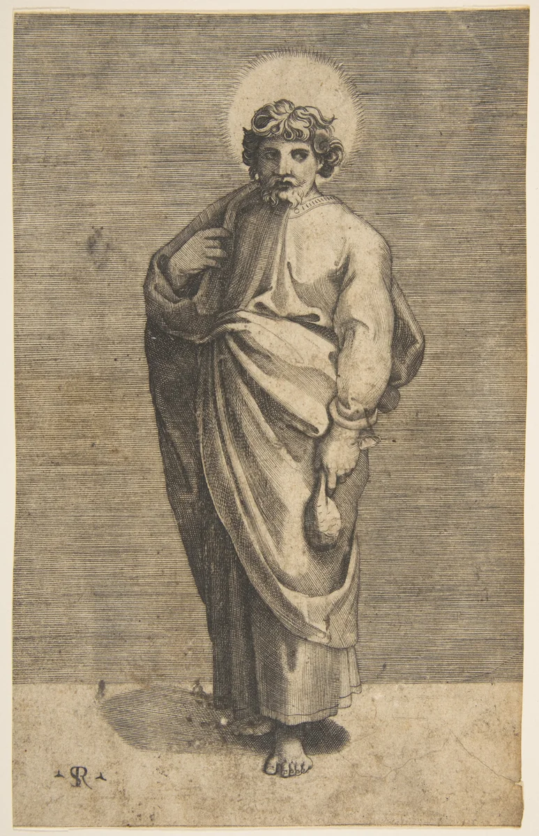 Saint Matthew holding a pouch by Marco Dente, print, 1510-1532