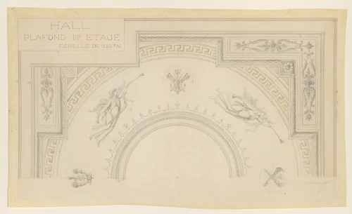 Design for the Ceiling of the Center Hall of Château de Syam, France by anonymous, drawing, 1815-1825