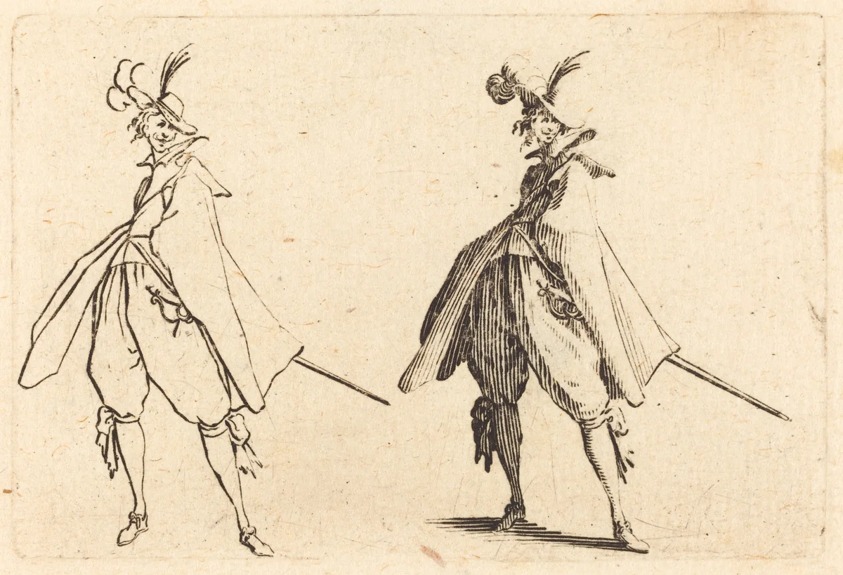 Gentleman in Large Mantle, Front View by Jacques Callot, print, 1622