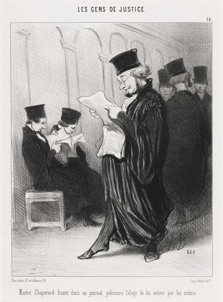 Maitre Chapotard lisant... l'éloge de lui-même... by Honoré Daumier, print, 1846
