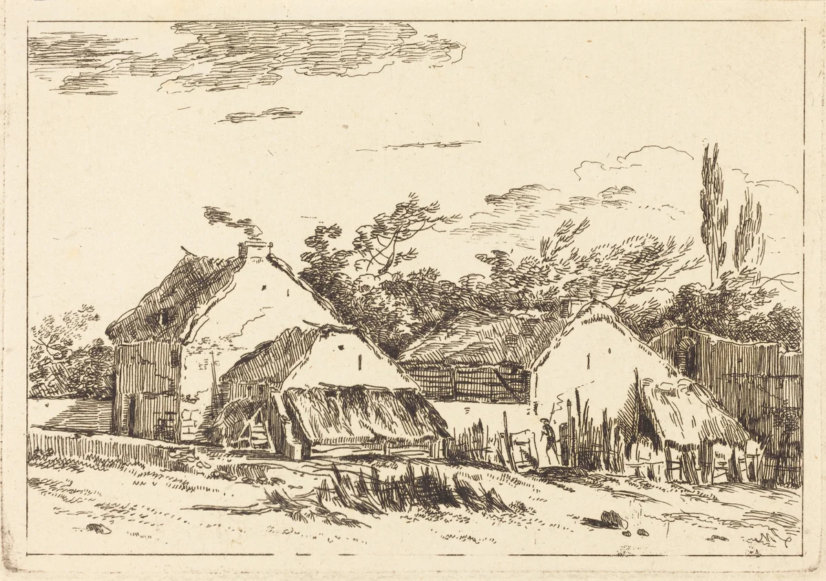 Two Barns by Louis Gabriel Moreau, print, 1740-1806