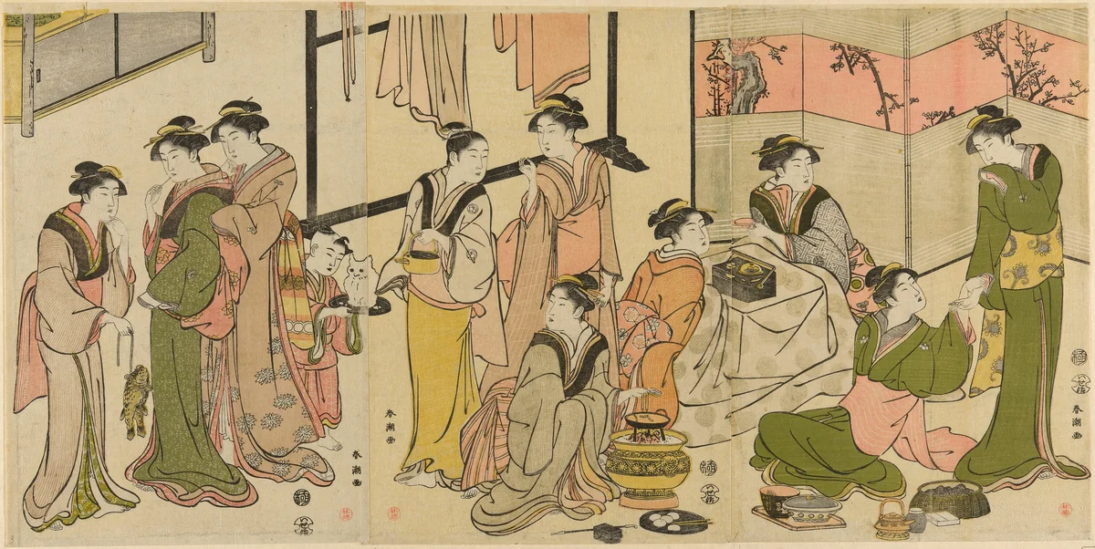 Around the Kotatsu by Katsukawa Shuncho, print, 1784-1794