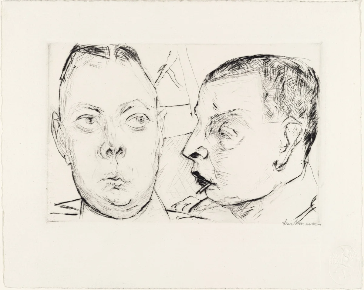 Two Auto Officers (Zwei Autooffiziere) from Faces (Gesichter) by Max Beckmann, print, 1915