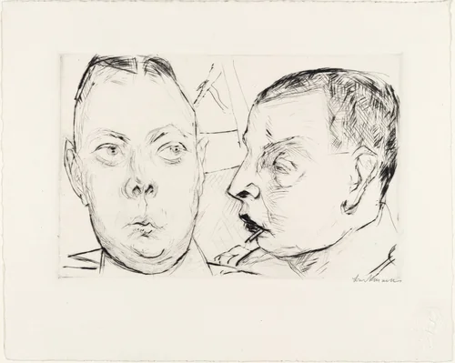 Two Auto Officers (Zwei Autooffiziere) from Faces (Gesichter) by Max Beckmann, print, 1915