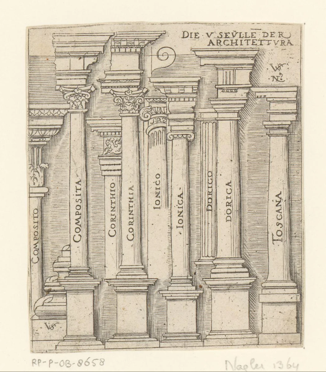 Vijf zuilenorden by Unknown, print, 1524-1562