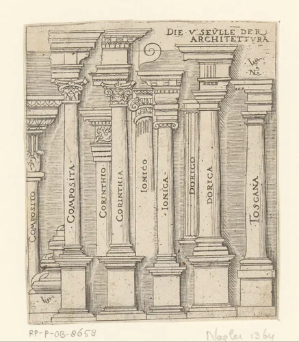 Vijf zuilenorden by Unknown, print, 1524-1562