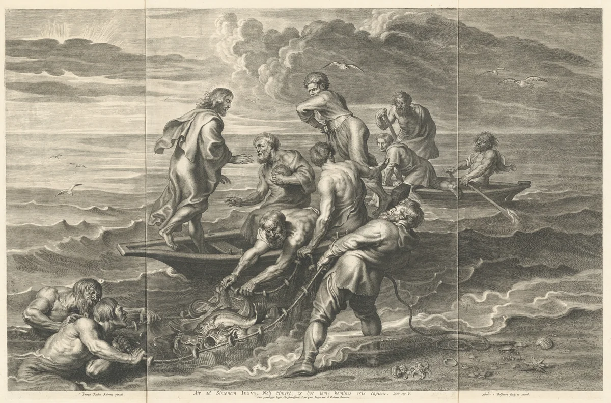 The Miraculous Draught of Fishes by Schelte Adams Bolswert, print, 1586-1659
