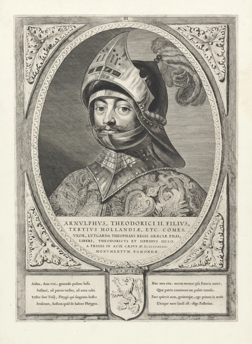 Portret van Arnulf, graaf van Holland by Cornelis Visscher, print, 1650