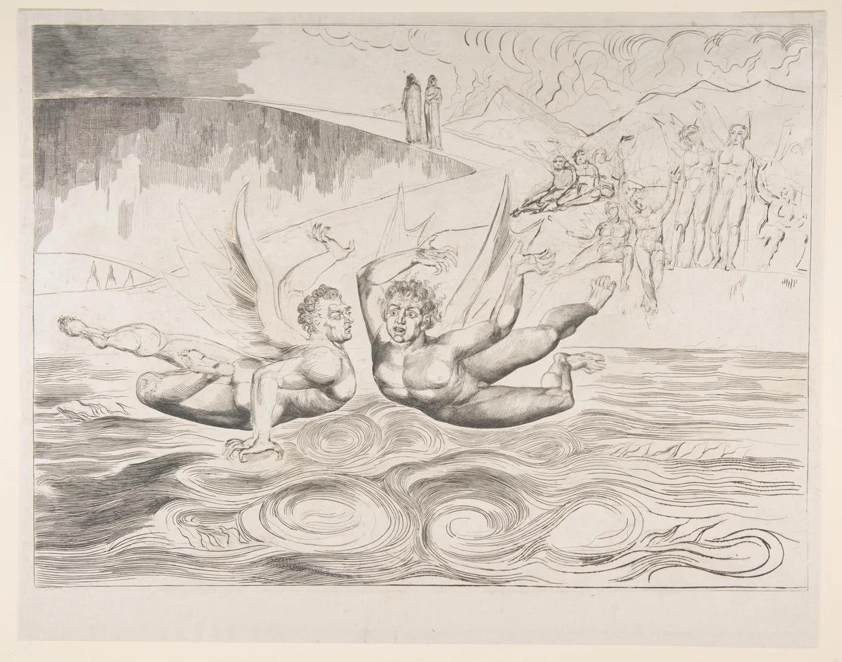 The Circle of Corrupt Officials: The Devils Mauling Each Other by William Blake, print, 1820-1832