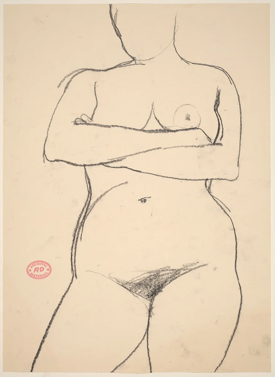 Untitled [standing nude with her arms crossed] by Richard Diebenkorn, drawing, 1955-1967