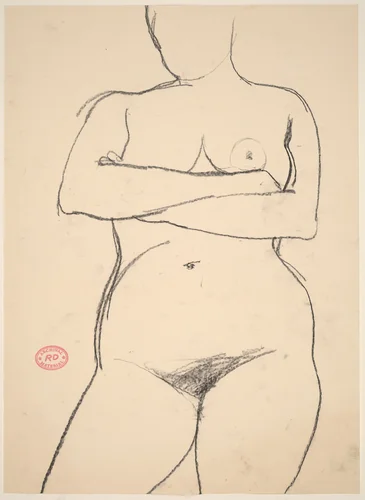 Untitled [standing nude with her arms crossed] by Richard Diebenkorn, drawing, 1955-1967