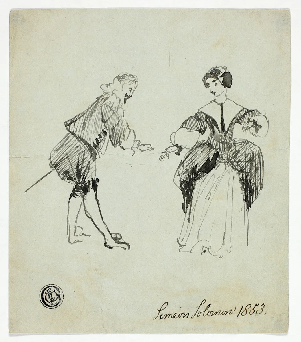 Cavalier and Lady by Simeon Solomon, drawing, 1853