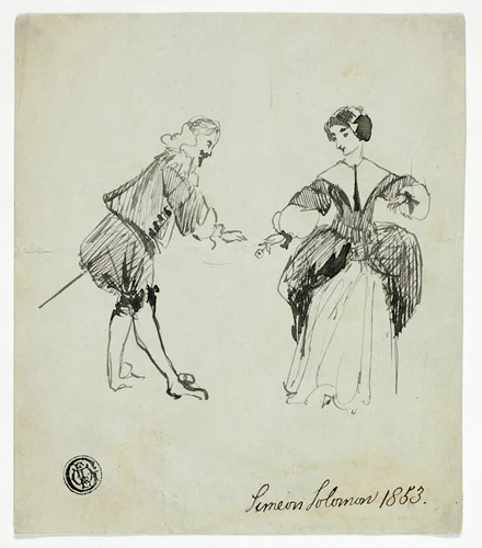 Cavalier and Lady by Simeon Solomon, drawing, 1853