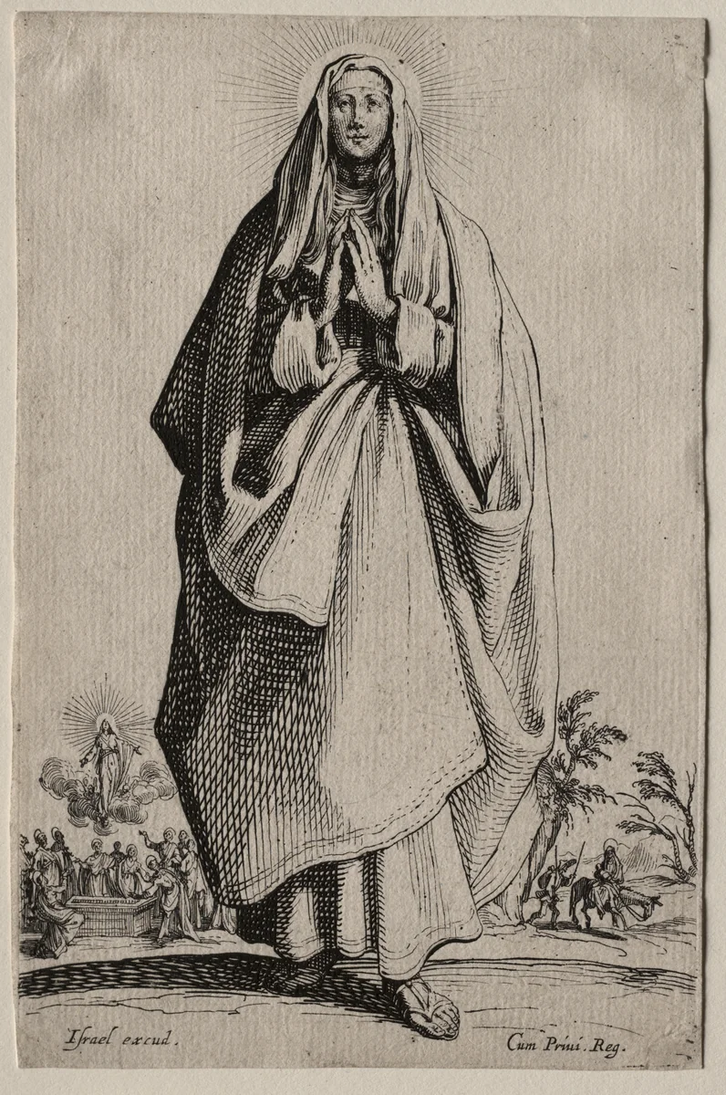 Salvatoris Beatae Mariae Virginis Sanctorum Apostolorum Icones/Les Grands Apôtres (The Large Apostles): La Sainte Vierge (The Holy Virgin) by Jacques Callot, print, 1631